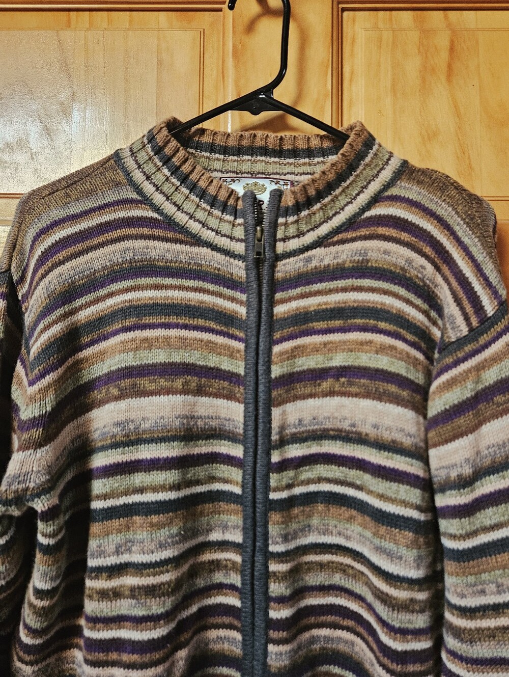 Tiara International Autumn Tones Striped Full Zip Sweater M